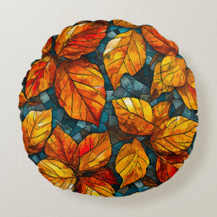 Autumn mosaic pattern round cushion