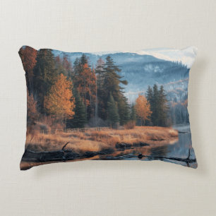 Autumn Mountain Lake Forest Landscape Decorative Cushion