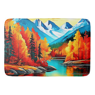 Autumn Mountain Lake Scene Bath Mat