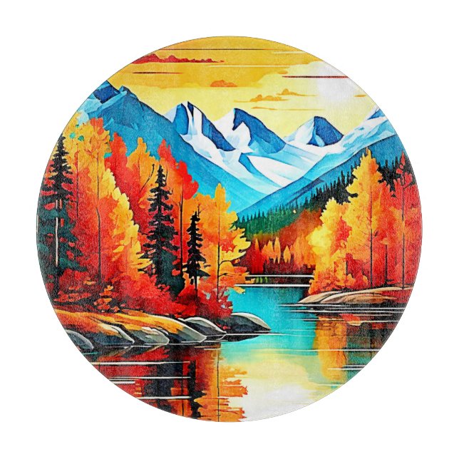 Autumn Mountain Lake Scene Cutting Board (Front)