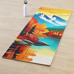 Autumn Mountain Lake Scene Yoga Mat