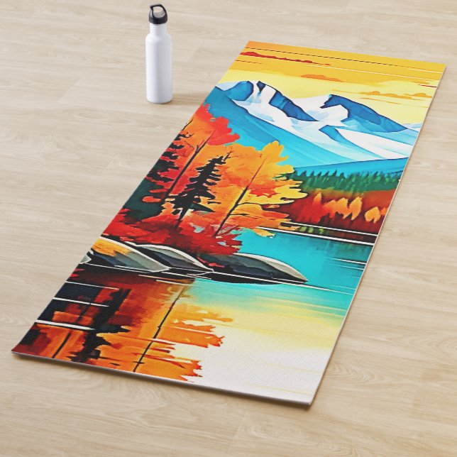 Autumn Mountain Lake Scene Yoga Mat (In Situ)