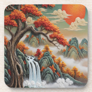 Autumn Mountain Landscape with Waterfall Coaster