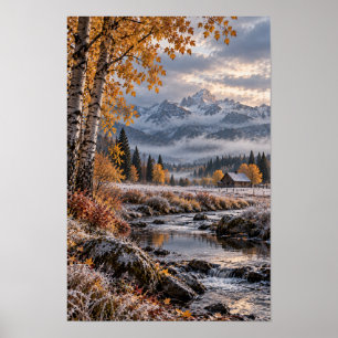 Autumn Mountain River Landscape Wall Art