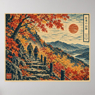 Autumn Mountain Trail – Japanese Woodblock Style F Poster