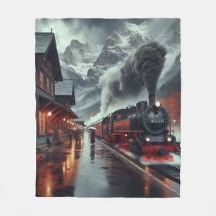 Autumn Mountain Train Journey Fleece Blanket