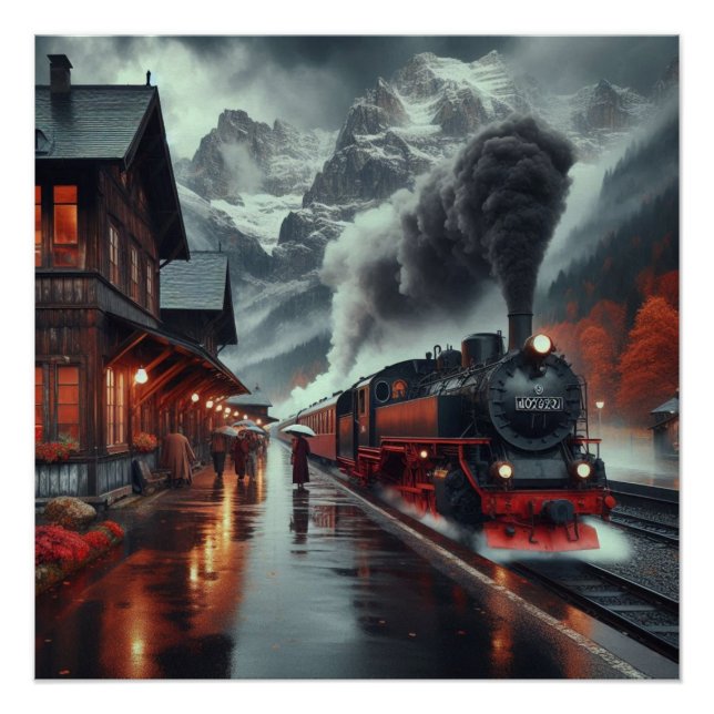 Autumn Mountain Train Journey Poster (Front)