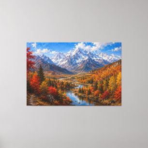 Autumn Mountain Valley Oil Painting Canvas Print