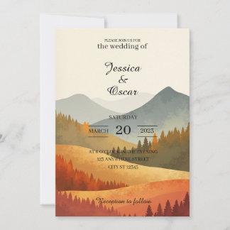 Autumn Mountain Watercolor Wedding Invitation