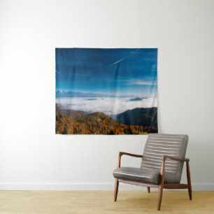 Autumn mountains and fog in the valley tapestry