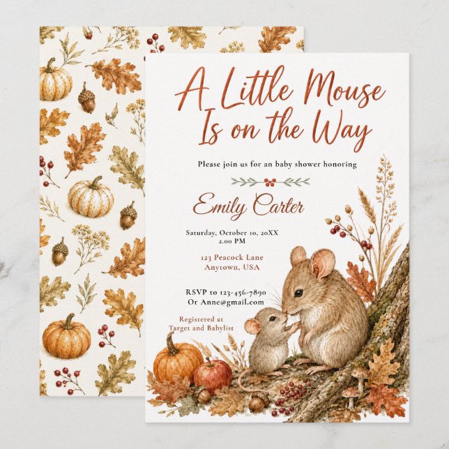 Autumn Mouse Baby Shower Invitation (Front/Back)
