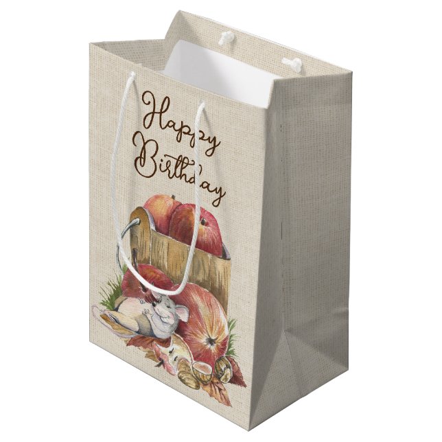 Autumn Mouse Birthday Medium Gift Bag (Front Angled)