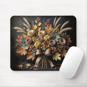 Autumn Mum Bouquet With Wheat Stalks Mouse Mat