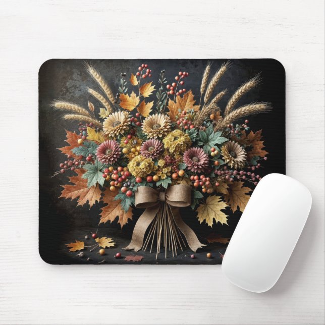 Autumn Mum Bouquet With Wheat Stalks Mouse Mat (With Mouse)