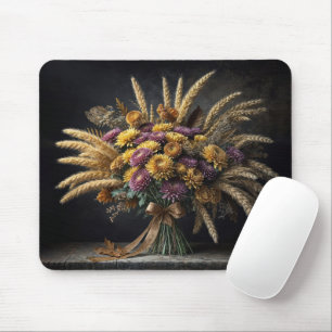 Autumn Mum Bouquet With Wheat Stalks Mouse Mat