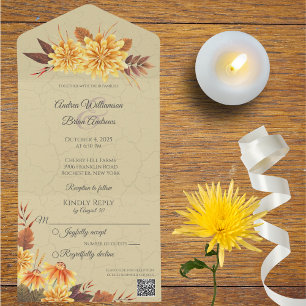 Autumn Mums with QR Code All In One Invitation