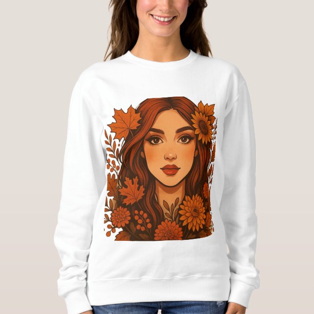 Autumn Muse – Woman with Fall Flowers Sweatshirt (Front)
