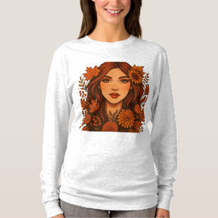 Autumn Muse – Woman with Fall Flowers T-Shirt