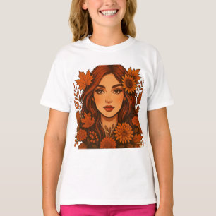 Autumn Muse – Woman with Fall Flowers T-Shirt