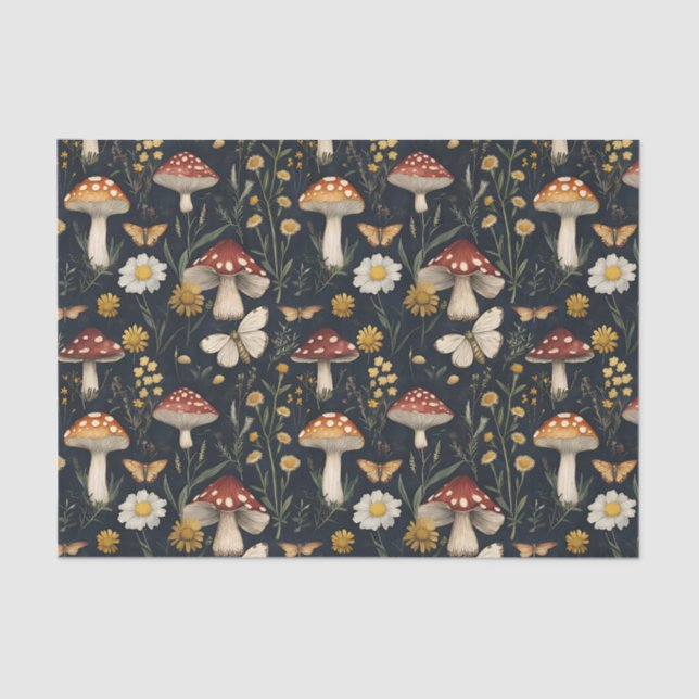Autumn Mushroom and Flowers Fall Decoupage Tissue Paper (Front)