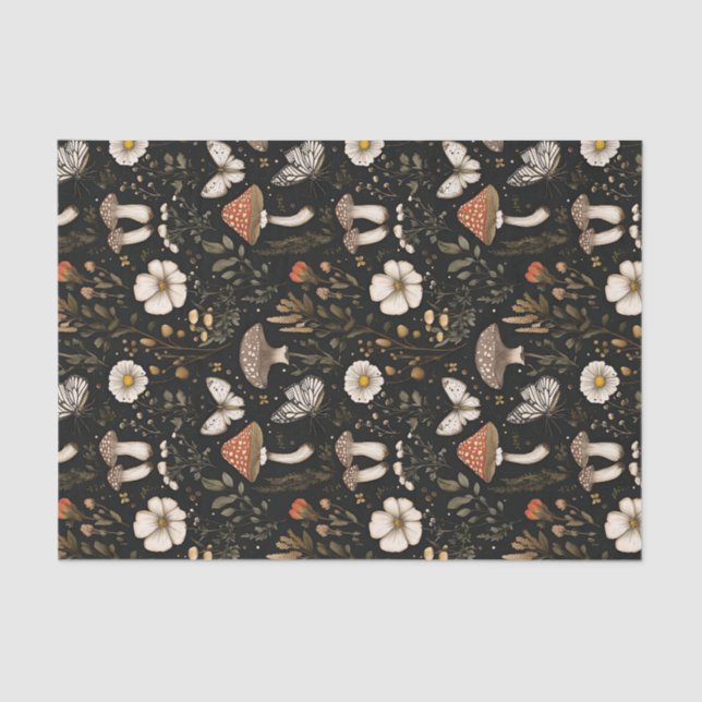 Autumn Mushroom and Flowers Fall Decoupage Tissue Paper (Front)