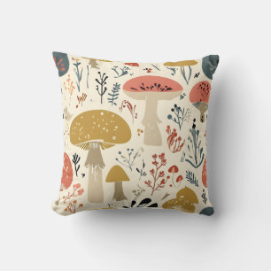 Autumn Mushroom & Botanical Pattern Pillow