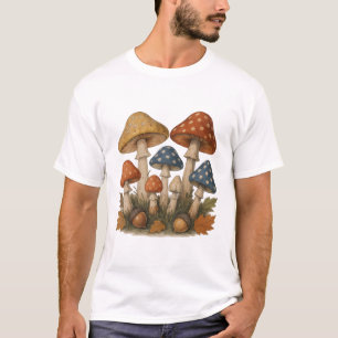 Autumn Mushroom Design with Acorns and Leaves T-Shirt