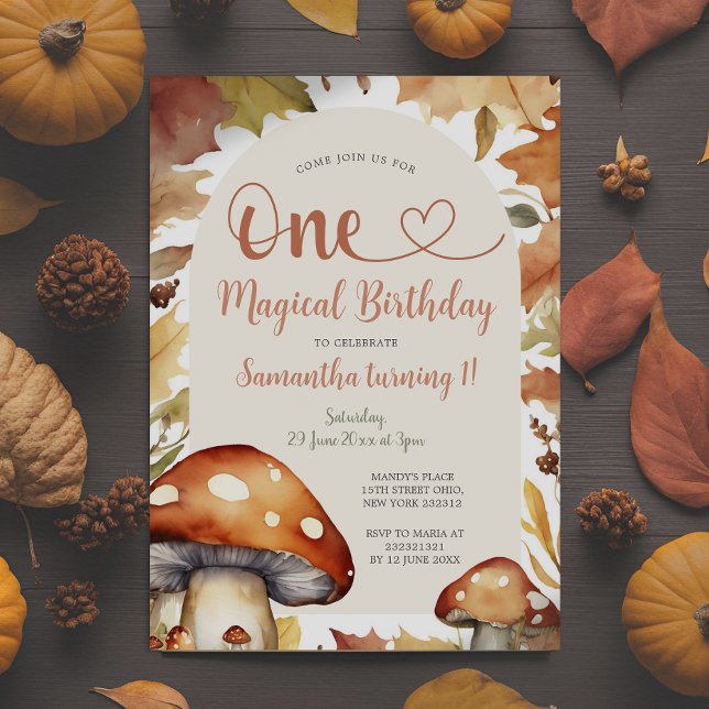 Autumn Mushroom Kid's First Magical Birthday Party Invitation (Creator Uploaded)