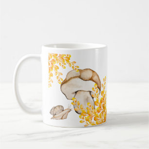 Autumn mushroom, snail and yellow branches  coffee mug