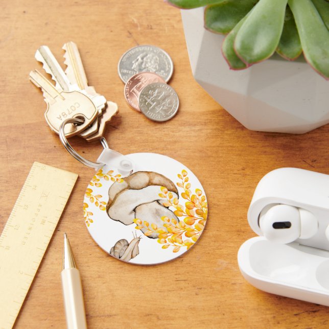 Autumn mushroom, snail and yellow branches key ring (Desk)