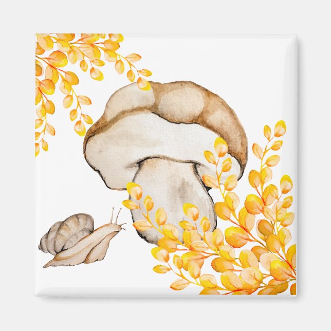Autumn mushroom, snail and yellow branches magnet (Front)
