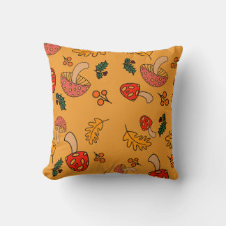 Autumn Mushroom Throw Pillow