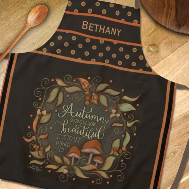 Autumn Mushroom Whimsical Dots Custom Inspirivity  Apron (Creator Uploaded)