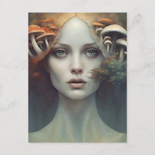 Autumn Mushroom Woman Postcard