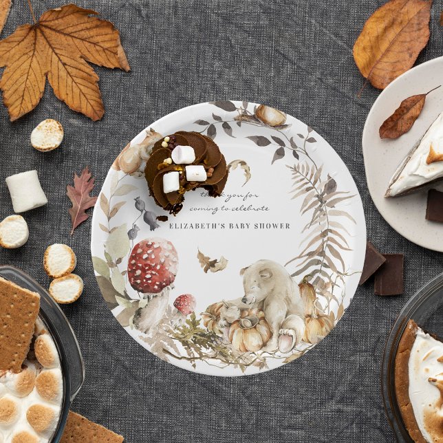 Autumn Mushroom | Woodland Forest Baby Shower Paper Plate (Creator Uploaded)
