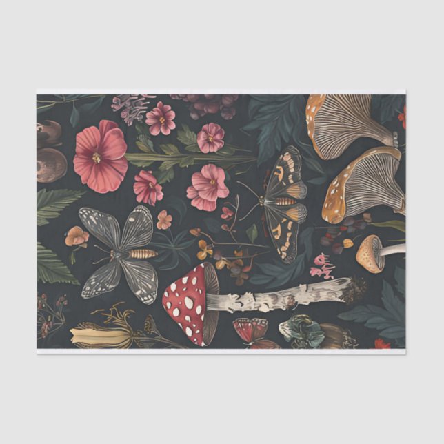 Autumn Mushrooms and Flowers Fall Decoupage Tissue Paper (Front)