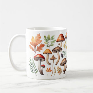 Autumn Mushrooms and Forest Leaves Illustration Coffee Mug