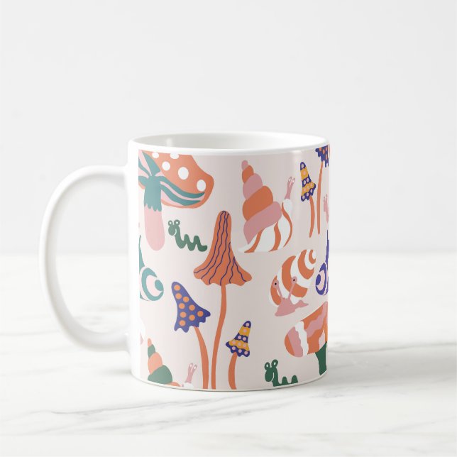 Autumn mushrooms, colourful seamless design. coffee mug (Left)