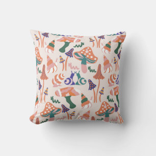 Autumn mushrooms, colourful seamless design. cushion