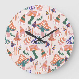Autumn mushrooms, colourful seamless design. large clock