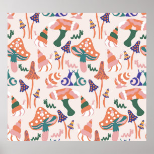 Autumn mushrooms, colourful seamless design. poster