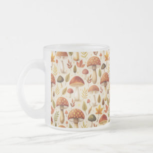 Autumn Mushrooms Frosted Glass Coffee Mug