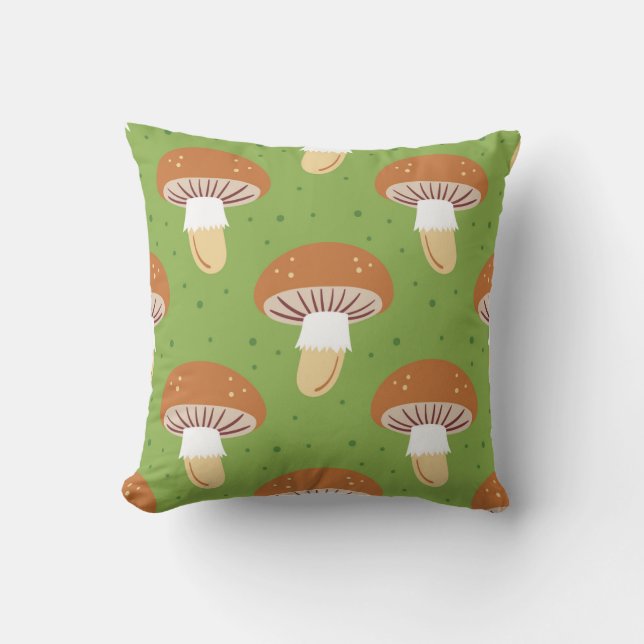 Autumn mushrooms: green seamless pattern. cushion (Front)