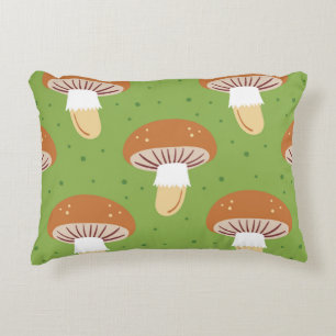 Autumn mushrooms: green seamless pattern. decorative cushion