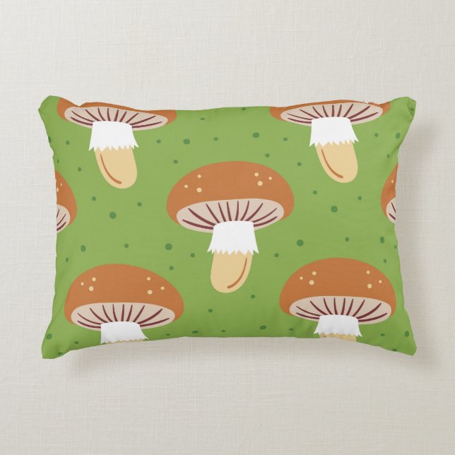 Autumn mushrooms: green seamless pattern. decorative cushion (Front)