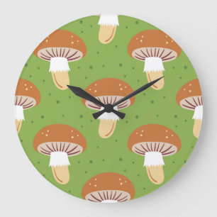 Autumn mushrooms: green seamless pattern. large clock