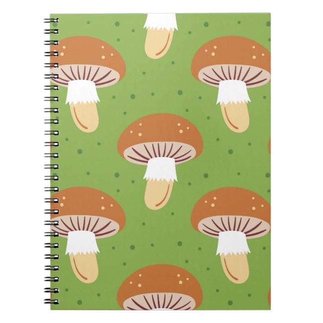 Autumn mushrooms: green seamless pattern. notebook (Front)