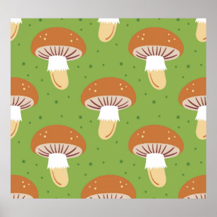 Autumn mushrooms: green seamless pattern. poster