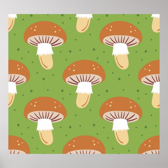 Autumn mushrooms: green seamless pattern. poster (Front)