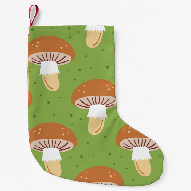 Autumn mushrooms: green seamless pattern. small christmas stocking (Front)